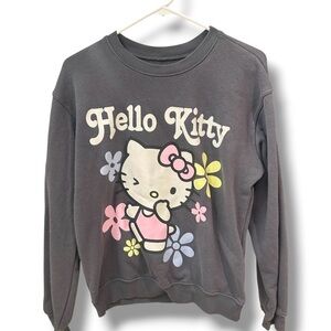 Hello Kitty Grey Crewneck Sweatshirt with Pastel Floral Graphic